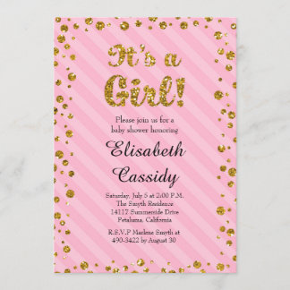 Pink Gold Confetti Baby Girl Shower Invitation