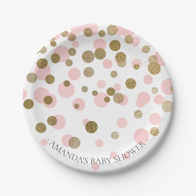 Pink & Gold Confetti Baby Shower 7" Plate (Front)