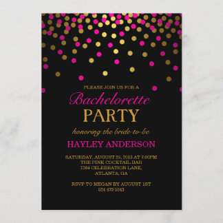 Pink & Gold Confetti Bachelorette Invitation