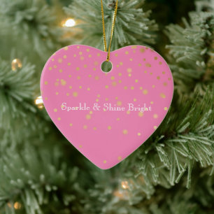 Pink Gold Confetti Ceramic Ornament