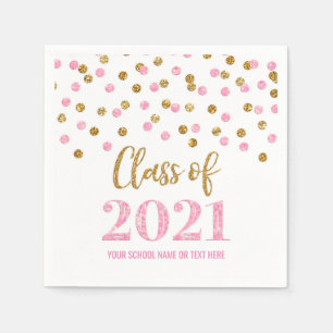 Pink Gold Confetti Class of 2021 Graduation Napkin