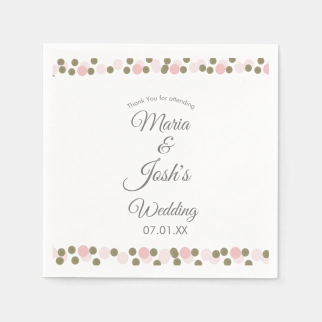 Pink Gold Confetti Dots Border Wedding   Napkin (Front)