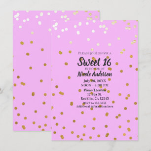 Pink & Gold Confetti Dots Modern Glamour Glam Invitation