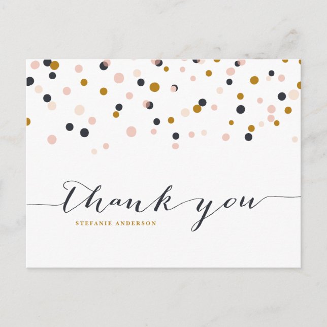 Pink & Gold Confetti Dots Thank You Postcard (Front)