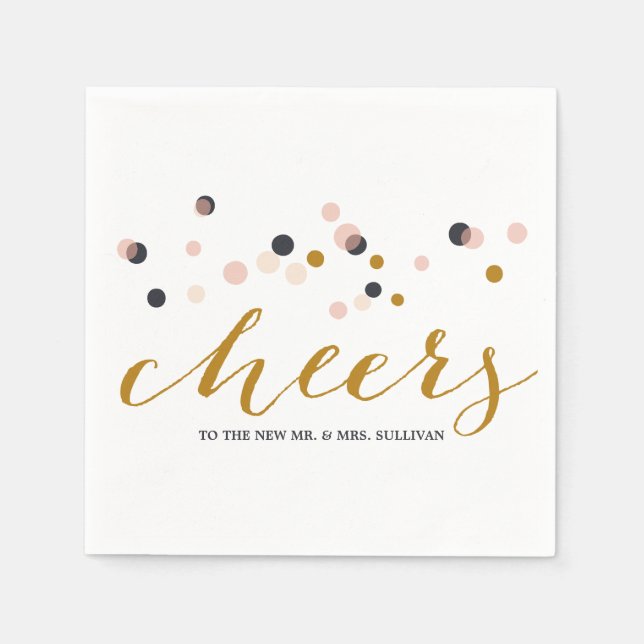 Pink & Gold Confetti Dots Wedding Napkin (Front)