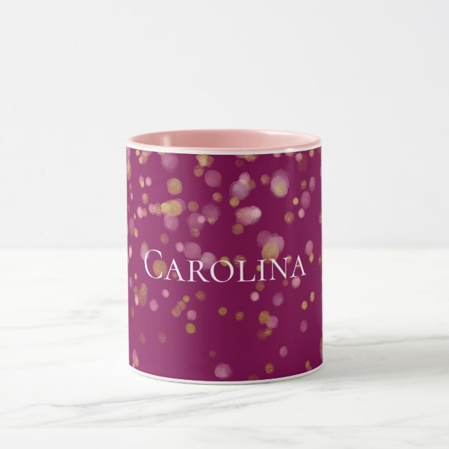 Pink Gold Confetti Glam Dots Name Mug (Center)