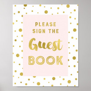 Pink Gold Confetti Guest Book Wedding Sign
