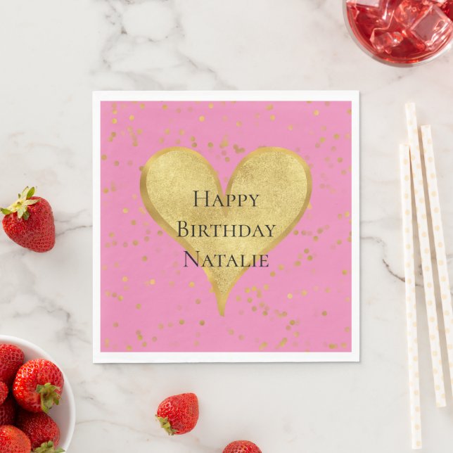 Pink Gold Confetti Heart Napkin (Insitu)