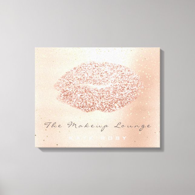 Pink Gold Confetti Makeup Artist Grey Kiss Lips Canvas Print (Front)