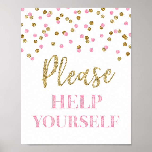 Pink Gold Confetti Please Help Yourself Sign (Front)