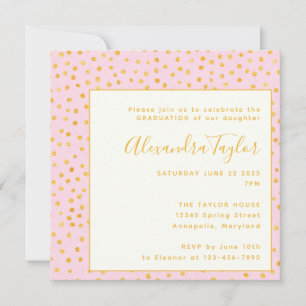 Pink Gold Confetti Polka Dots Graduation Party Invitation