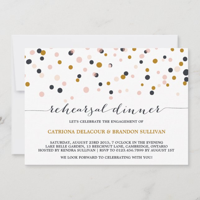 Pink & Gold Confetti Rehearsal Dinner Invitation (Front)