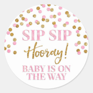 Pink Gold Confetti Sip Sip Hooray Classic Round St Sticker