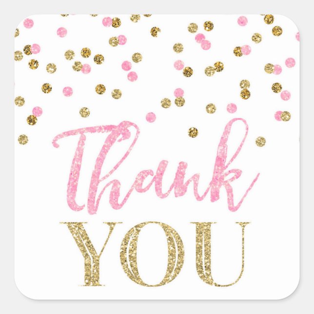 Pink Gold Confetti Thank You Favour Sticker (Front)
