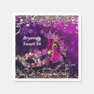 Pink & Gold Costume Masquerade Mask Birthday Party Napkin