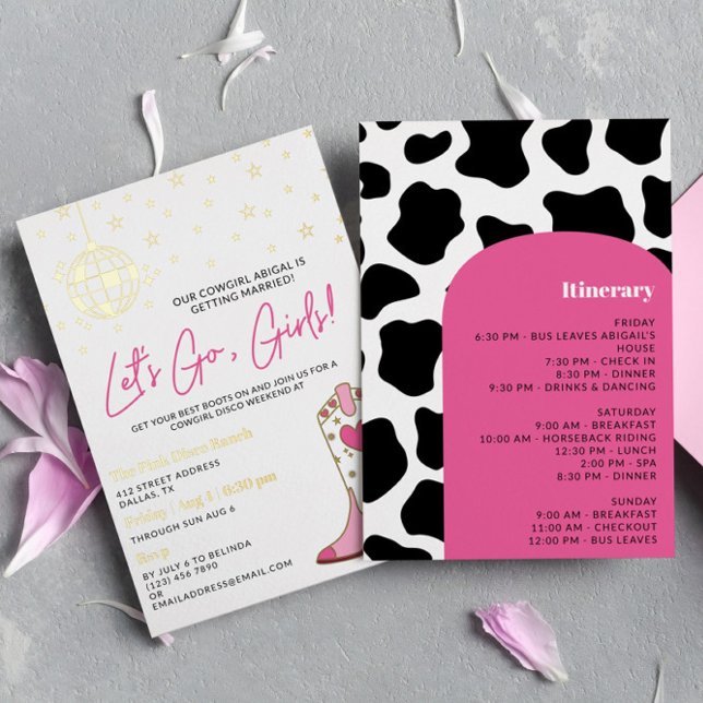 Pink Gold Cowgirl Disco Bachelorette Itinerary (Creator Uploaded)