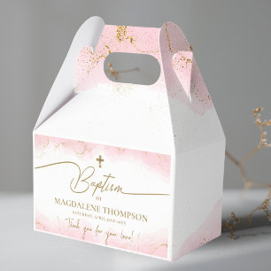 Pink Gold Cross Thank You Girl Baptism Favor Box