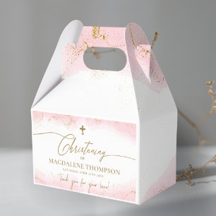 Pink Gold Cross Thank You Girl Christening Favor Box