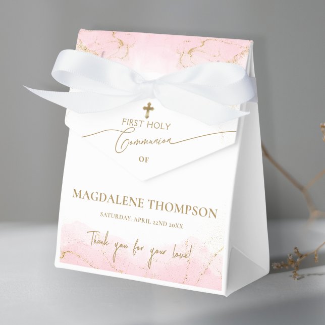  Pink Gold Cross Thank You Girl First Communion Favor Box (Creator Uploaded)