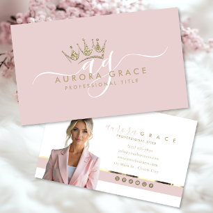Pink Gold Crown Business Card