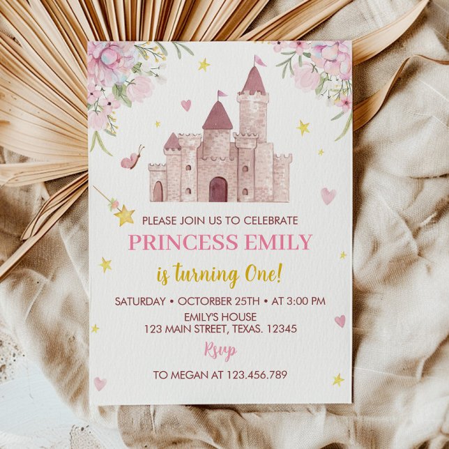 Pink Gold Crown Princess 1st Birthday Invitation (Creator Uploaded)