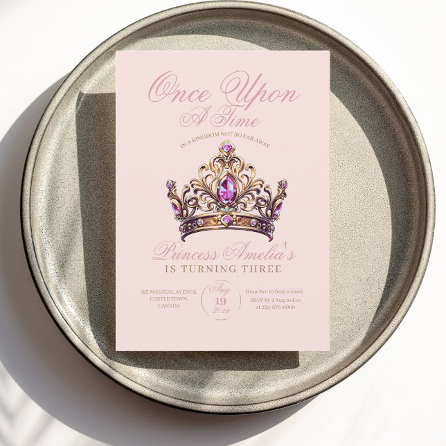 Pink Gold Crown Princess 3rd Birthday Invitation (Creator Uploaded)
