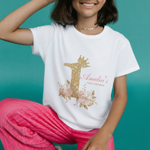 Pink Gold Crown Princess First Birthday Party  Baby T-Shirt