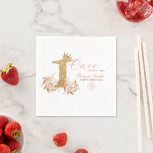 Pink Gold Crown Princess First Birthday Party  Napkin
