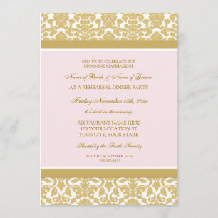 Pink Gold Damask Rehearsal Dinner Party Invitation