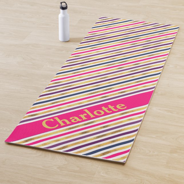 Pink Gold Diagonal Stripes Yoga Mat (In Situ)