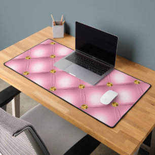 Pink Gold Diamond Tufted Desk Mat