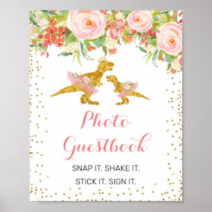 Pink Gold Dino Girl Photo signe du livre d'or