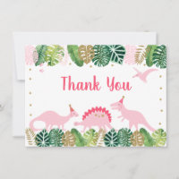 Pink & Gold Dinosaur Birthday Thank You