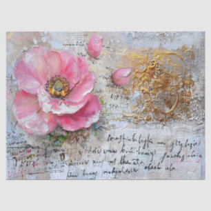 Pink & Gold Distressed Vintage Floral Decoupage Tissue Paper