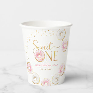 Pink Gold Donuts Sweet One 1st Birthday Paper Cups