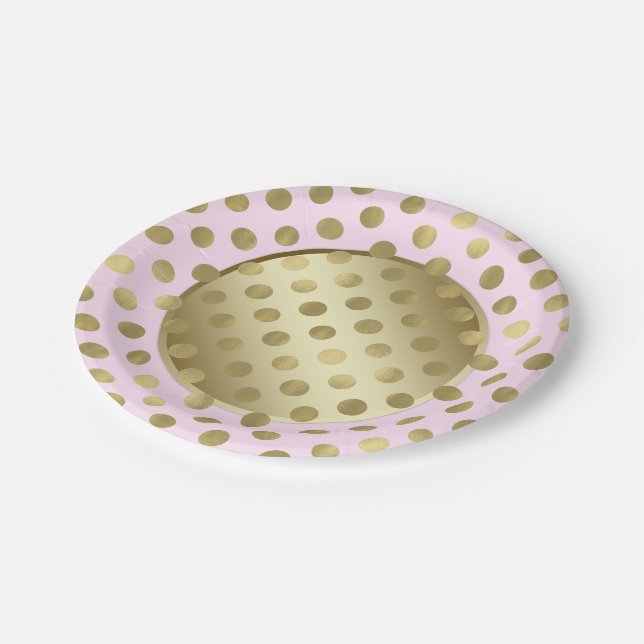 Pink Gold Dot Birthday Party Paper Plate (Angled)
