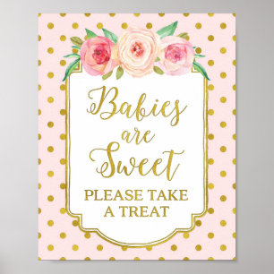 Pink Gold Dots Babies are Sweet Favors Sign