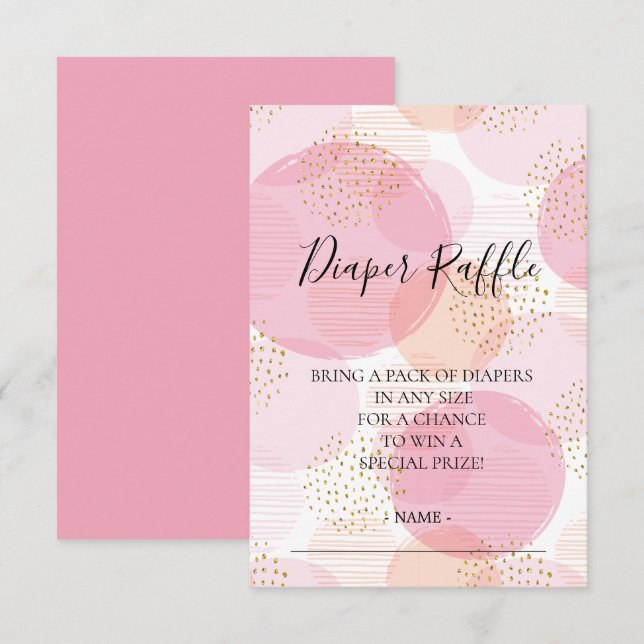 Pink & Gold Dots Baby Shower Diaper Raffle Ticket Invitation (Front/Back)