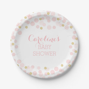 Pink Gold Dots Baby Shower Paper Plate