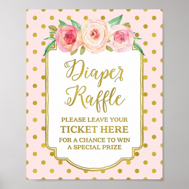Pink Gold Dots Diaper Raffle Sign (Front)