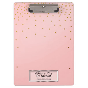 Pink & Gold Dots Elegant Chic Glam Personalized Clipboard