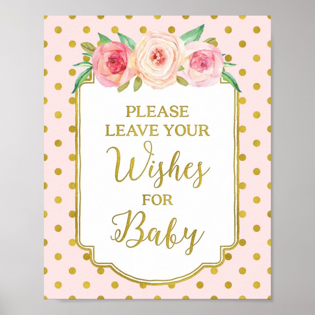 Pink Gold Dots Wishes for Baby Sign (Front)