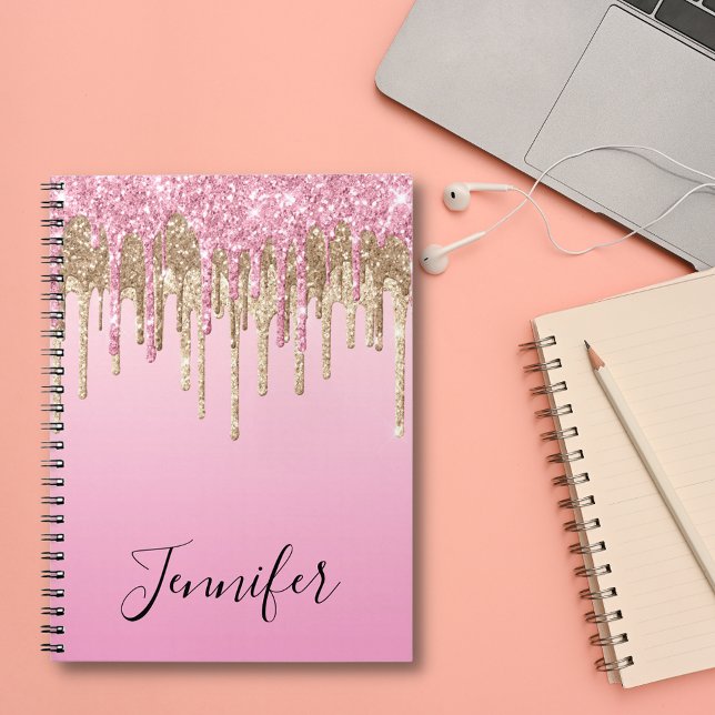 pink gold dripping glitters personalized minimal notebook (Creator Uploaded)