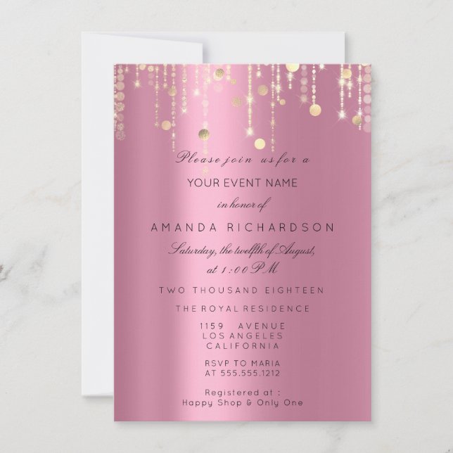Pink Gold Drips Confetti Bridal Birthday Invitation (Front)