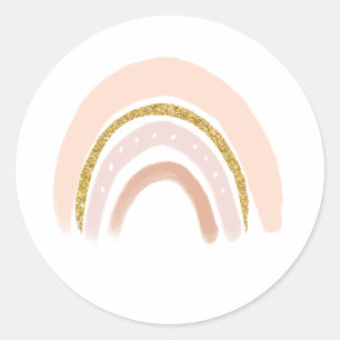 Pink & Gold Elegant Boho Rainbow Classic Round Sticker