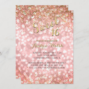 Pink Gold Elegant Bokeh Lights Glitter Sweet 16 Invitation