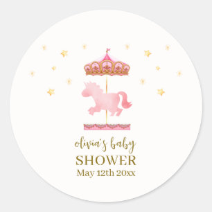 Pink Gold Elegant Carousel Carnival Baby Shower Classic Round Sticker