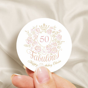 Pink & Gold Elegant Floral 50 & Fabulous Birthday Classic Round Sticker