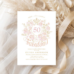 Pink & Gold Elegant Floral 50 & Fabulous Birthday Invitation