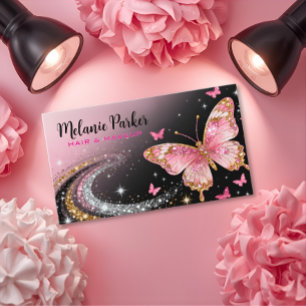 Pink Gold Elegant Glitter Butterfly Business Card